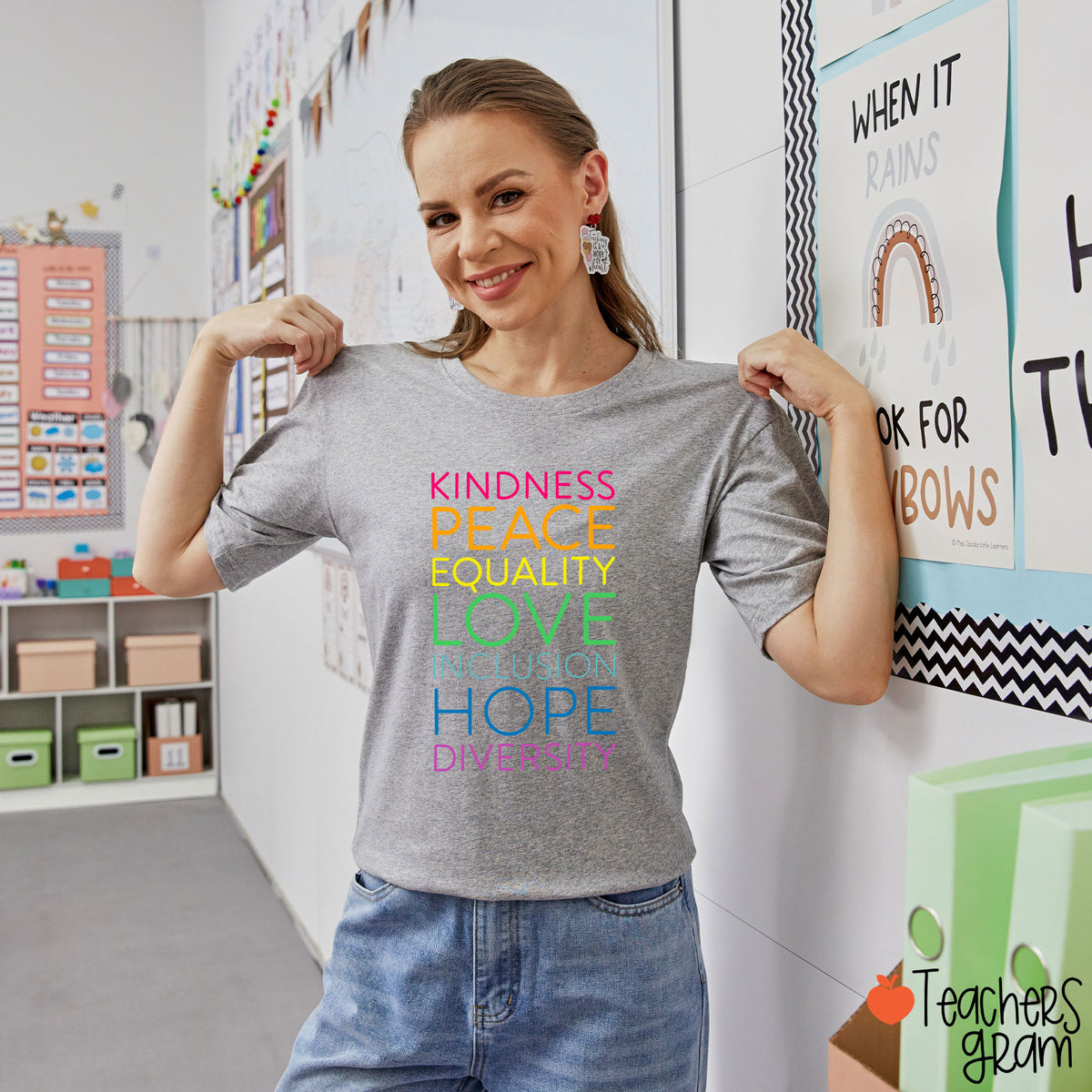 Kindness Peace Equality Love Inclusion Hope Diversity Teacher T-Shirt