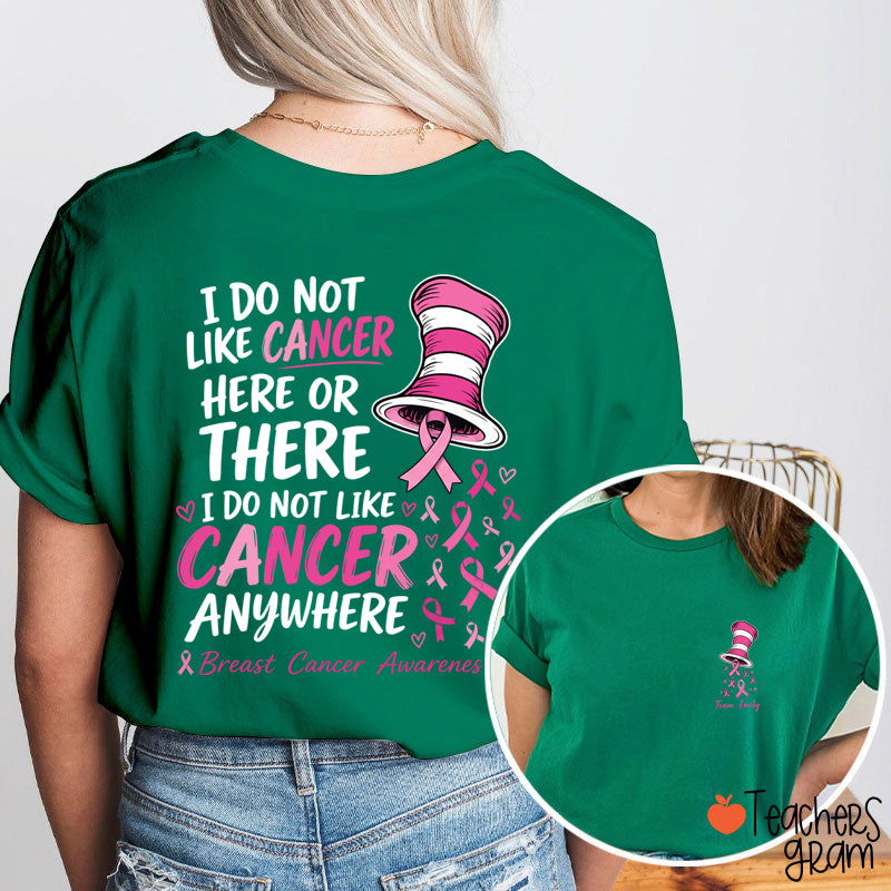 Personalized Team Name Pink Ribbon Striped Hat Teacher Two Sided T-Shirt