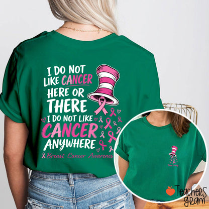 Personalized Team Name Pink Ribbon Striped Hat Teacher Two Sided T-Shirt