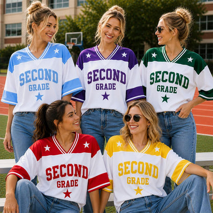 Personalized Grade And Name Star Graphic Teacher Mesh Jersey
