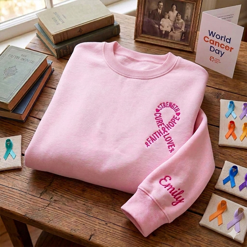 Personalized Name Faith Hope Love Cure Ribbon Breast Cancer Teacher Sweatshirt