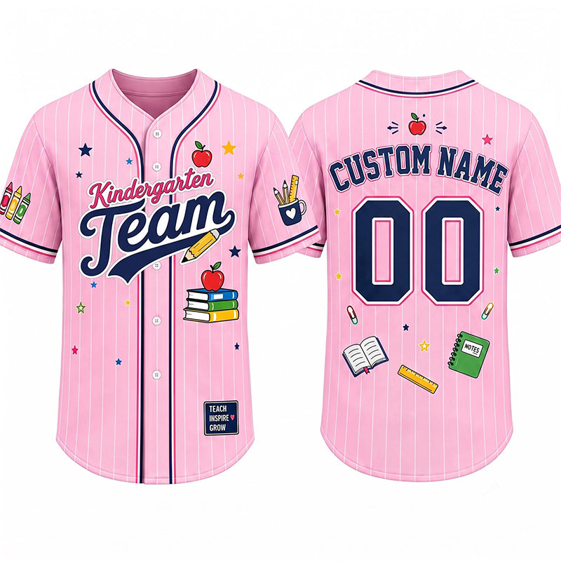 Personalized Team School Stuff Preppy Stripes Teacher Baseball Jersey