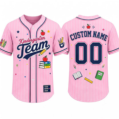 Personalized Team School Stuff Preppy Stripes Teacher Baseball Jersey