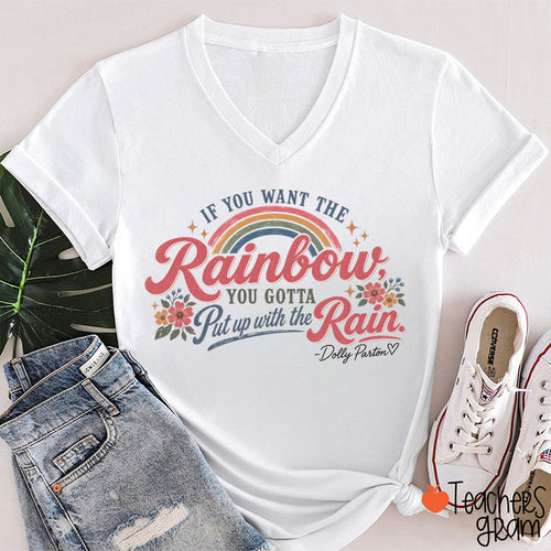 Dolly Rainbow Quote Floral Teacher V-Neck T-Shirt