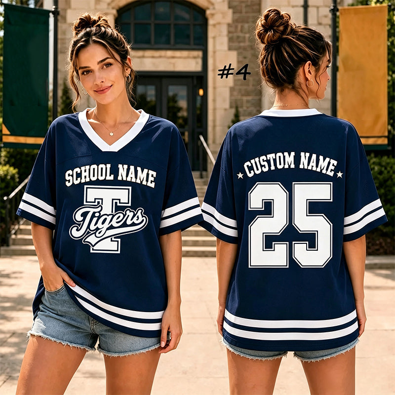 Personalized Mascot Grade Name Number Striped Oversized Teacher Mesh Jersey