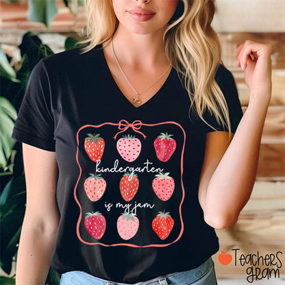 Personalized Grade You Are My Jam Teacher Female V-Neck T-Shirt