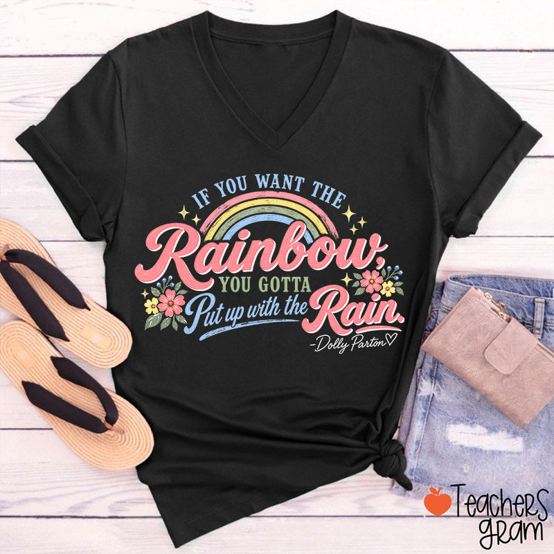 Dolly Rainbow Quote Floral Teacher V-Neck T-Shirt