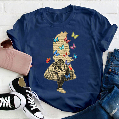 Vintage Alice In Wonderland Butterfly Teacher T-Shirt