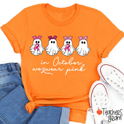 In October We Wear Pink Breast Cancer Teacher T-Shirt