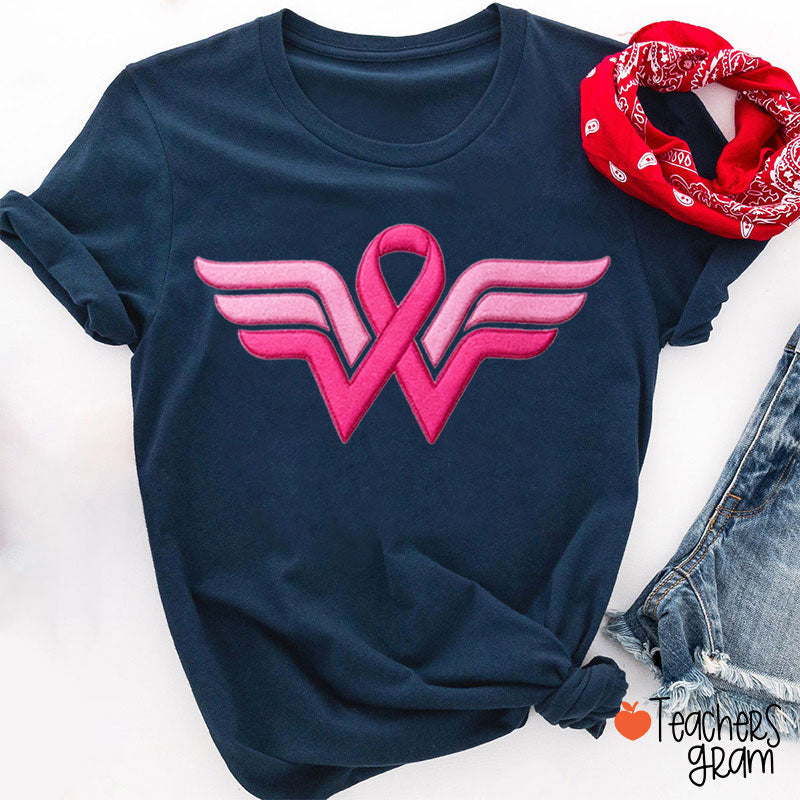 Embroidery Wonder Woman Breast Cancer Awareness T-Shirt