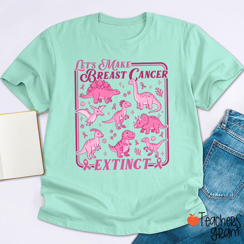 Breast Cancer Extinct Dinosaur Pink Ribbon Support Teacher T-Shirt