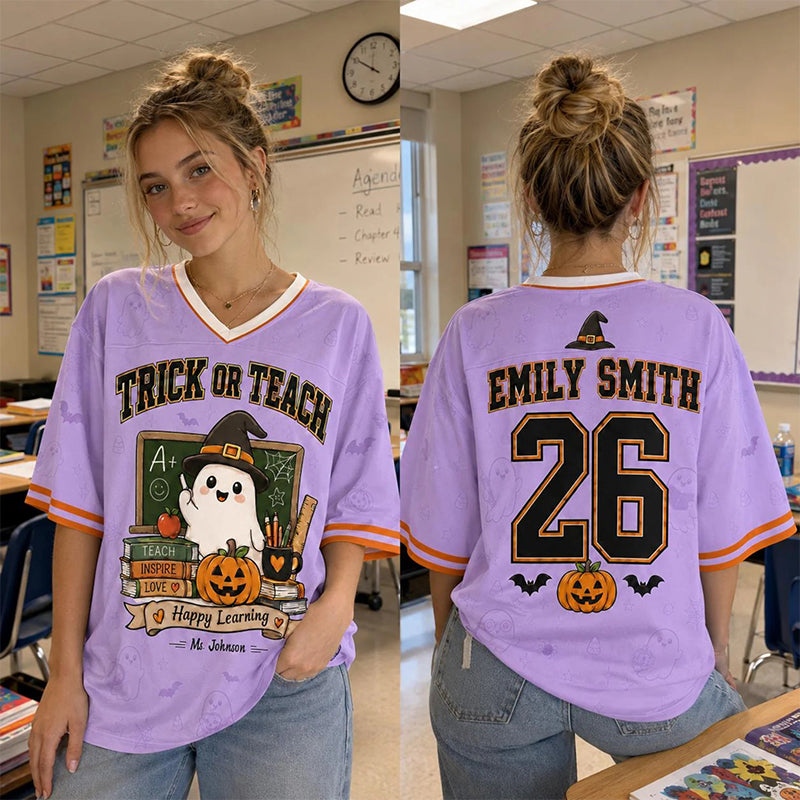 Personalized Teacher Name Ghost Halloween Teacher Mesh Jersey