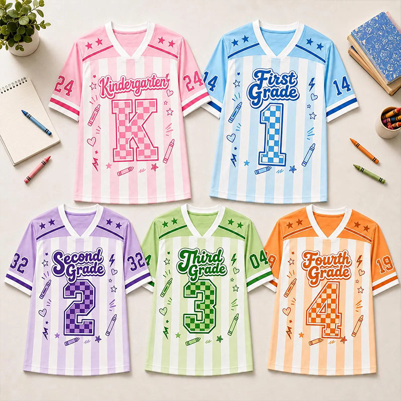 Personalized Grade Stripe Check Number Teacher Mesh Jersey
