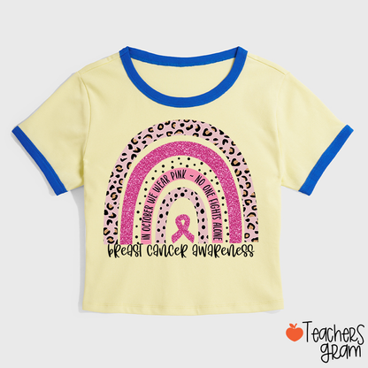 In October We Wear Pink Breast Cancer Awareness Teacher Ringer T-Shirt
