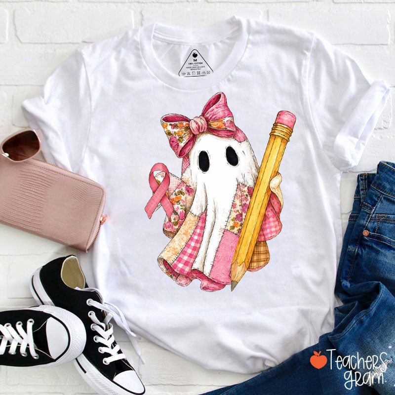 Halloween Bow Tie Ghost Awareness Teacher T-Shirt