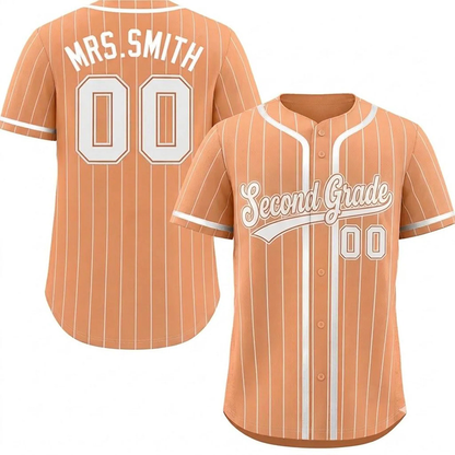 Personalized Grade And Name Striped Button Down Teacher Baseball Jersey