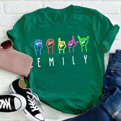 Personalized Name Alphabet Sign Language Teacher T-Shirt