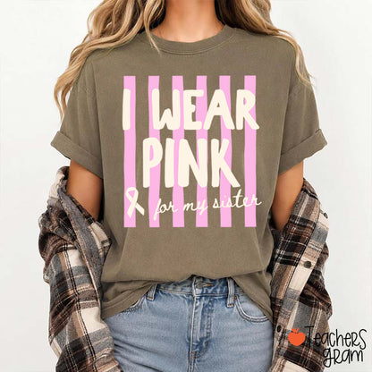 Personalized I Wear Pink For My Pink Ribbon Teacher T-Shirt
