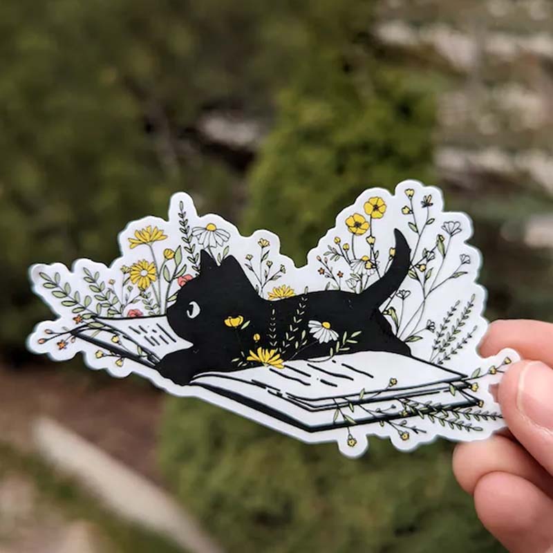 Black Cat On Books Teacher Stickers