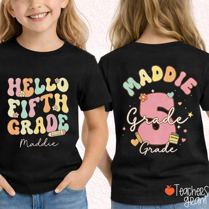 Personalized Grade Name Hello Grade Class Two Sided T‑Shirt