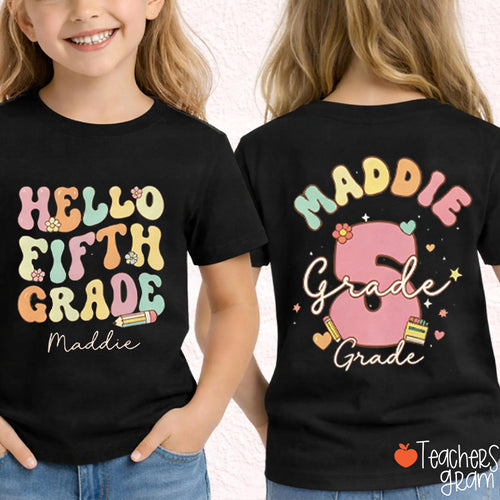 Personalized Grade Name Hello Grade Class Two Sided T‑Shirt