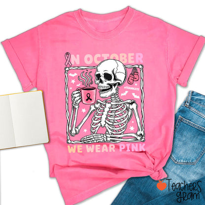 Personalized In October We Wear Pink Teacher T-Shirt