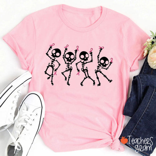 Dancing Skeletons Breast Cancer Teacher T-Shirt
