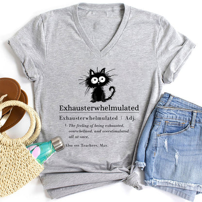 Exhausterwhelmulated Teacher Female V-Neck T-Shirt