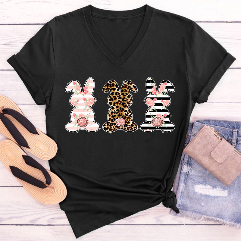 Cute Outstanding Bunnies Teacher Female V-Neck T-Shirt