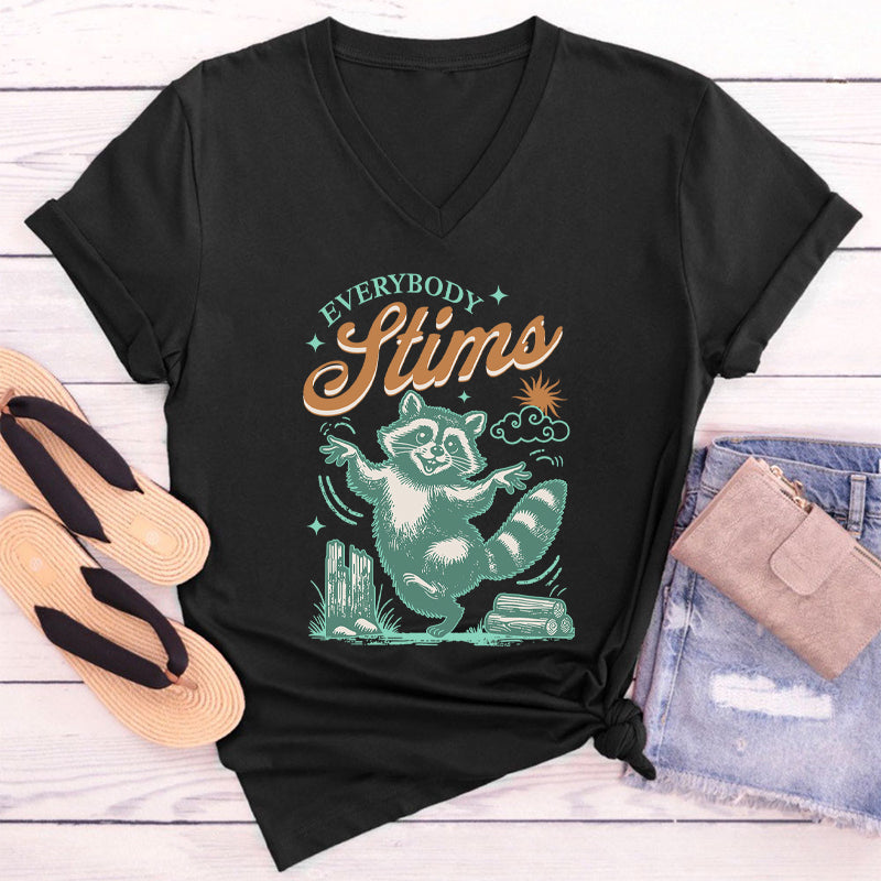 Neurodiversity Everybody Stims Teacher Female V-Neck T-Shirt
