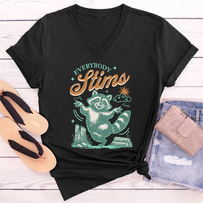 Neurodiversity Everybody Stims Teacher Female V-Neck T-Shirt