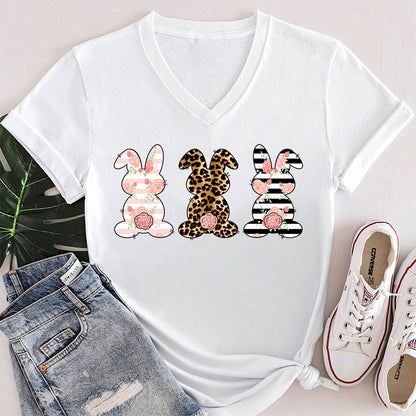 Cute Outstanding Bunnies Teacher Female V-Neck T-Shirt