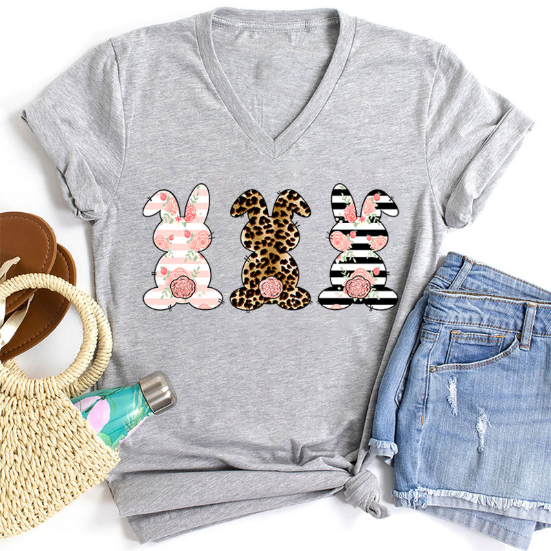 Cute Outstanding Bunnies Teacher Female V-Neck T-Shirt