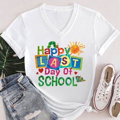 Summer Happy Last Day Of School Teacher Female V-Neck T-Shirt