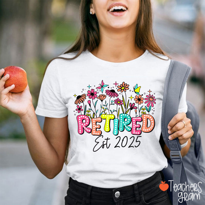 Personalized Retired Est Flower Teacher T-Shirt