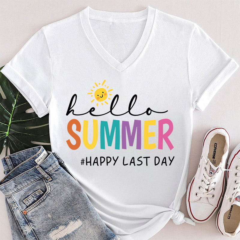 Hello Summer Happy Last Day Teacher Female V-Neck T-Shirt