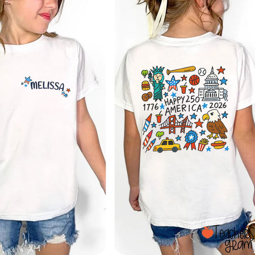Personalized Name Happy 250 Years America Class Two Sided T-Shirt