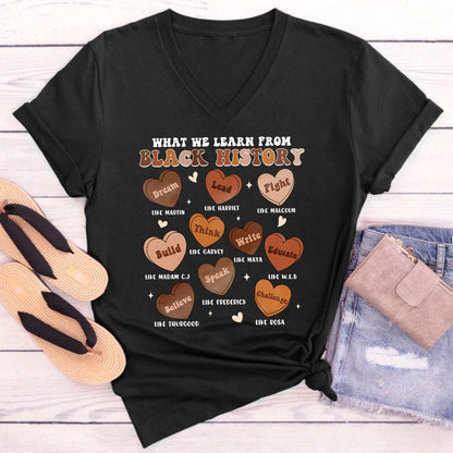 What We Learn From Black History Teacher Female V-Neck T-Shirt