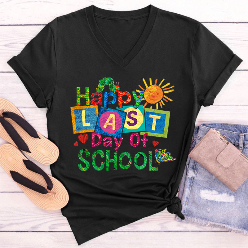 Summer Happy Last Day Of School Teacher Female V-Neck T-Shirt