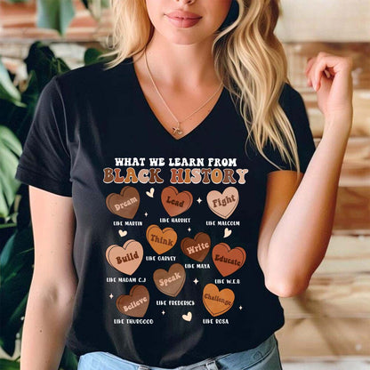 What We Learn From Black History Teacher Female V-Neck T-Shirt