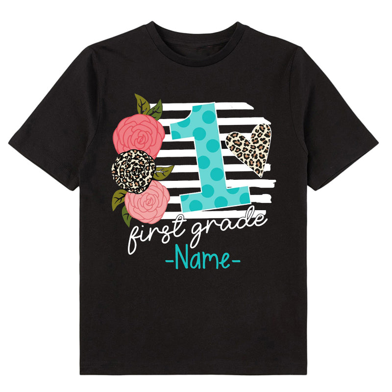 Personalized Flower And Leopard Heart Name Class T-Shirt