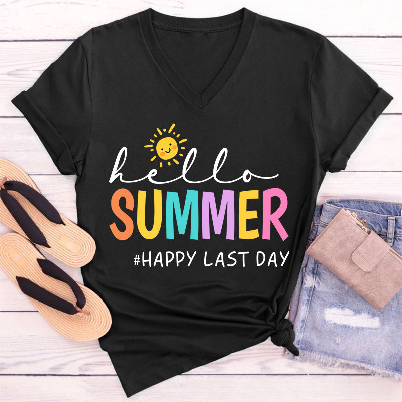 Hello Summer Happy Last Day Teacher Female V-Neck T-Shirt