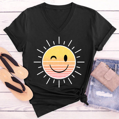 Sunshine Smile Face Teacher Female V-Neck T-Shirt