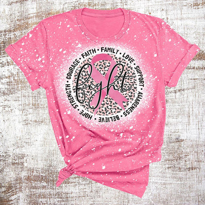 Fight Courage Faith Family Love Teacher Printed T-Shirt