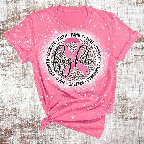 Fight Courage Faith Family Love Teacher Printed T-Shirt