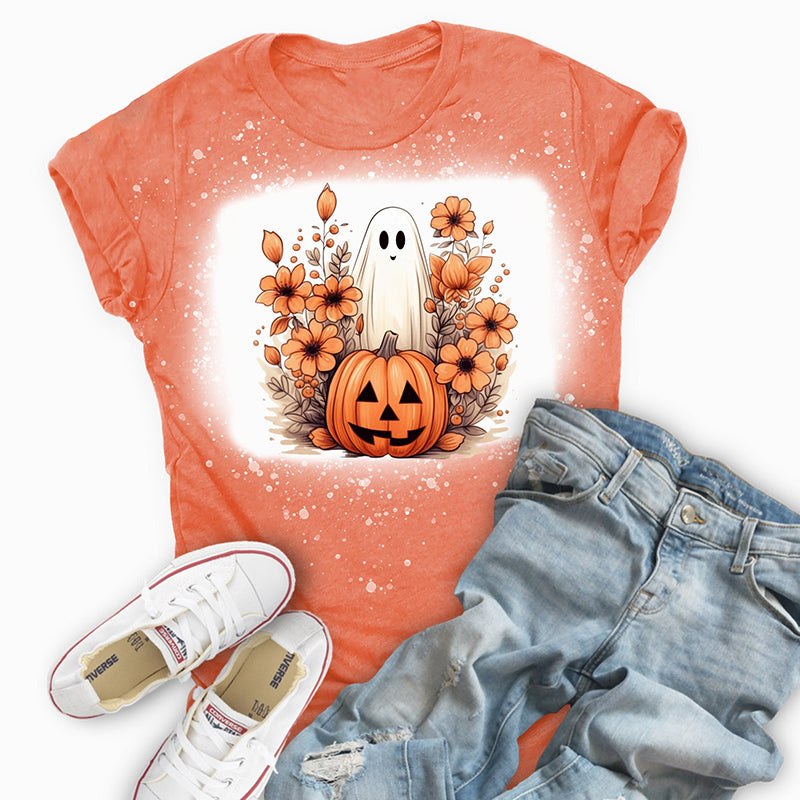 Flower Ghost Pumpkin Teacher Printed Super Soft T-Shirt