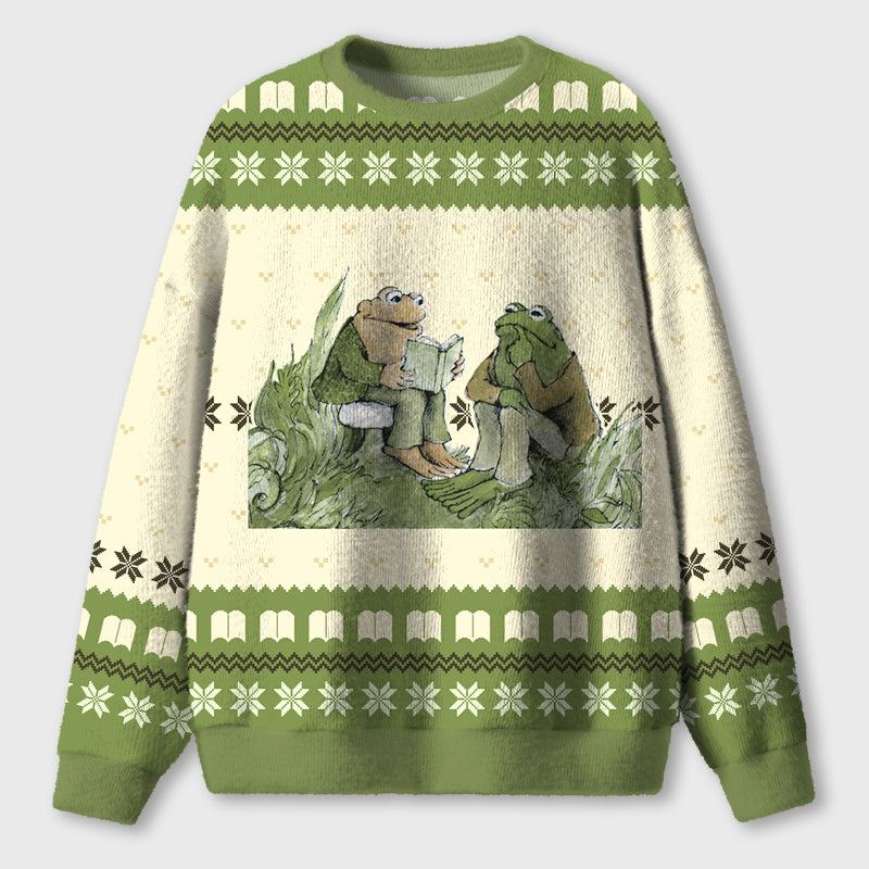 Frog And Friends Reading Book Teacher Ugly Fluffy Sweatshirt