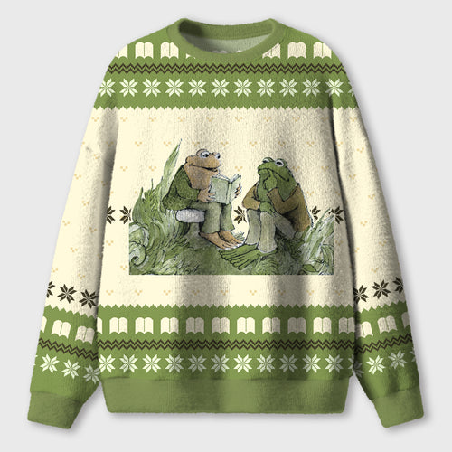Frog And Friends Reading Book Teacher Ugly Fluffy Sweatshirt