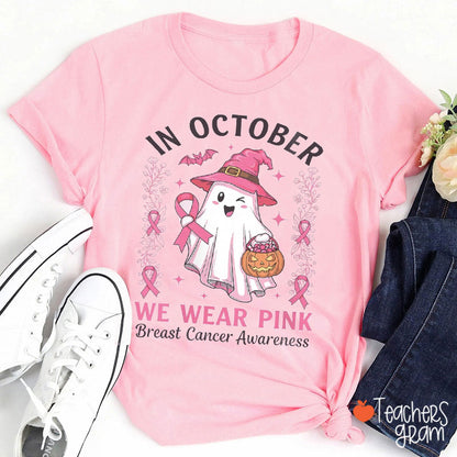 Halloween Pink Ghost Wear Pink Teacher T-Shirt