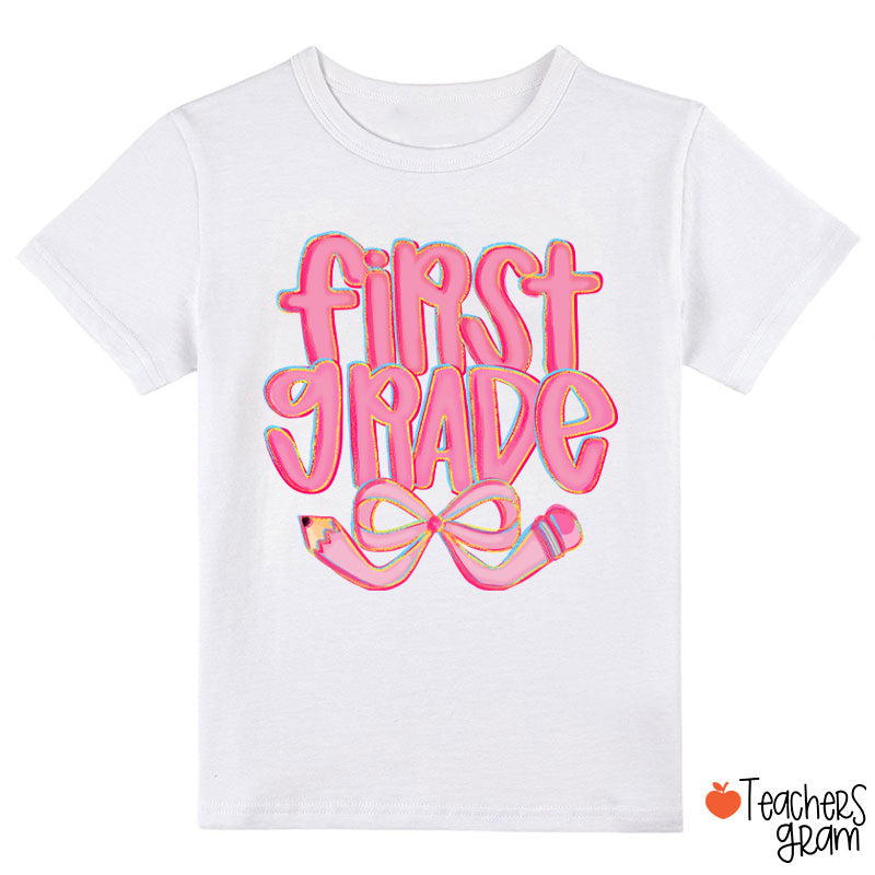Personalized Grade Pencil Bow Cute Pink Fonts Class T-Shirt